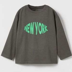 ZARA Kids Long Sleeve Shirt in Cream/ Brown/ Charcoal Gray